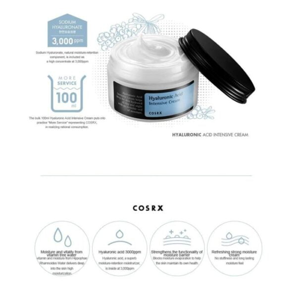 کرم هیالورونیک اسید آبرسان قوی کوزارکس Hyaluronic acid intensive cream 100g 6 700x700 1