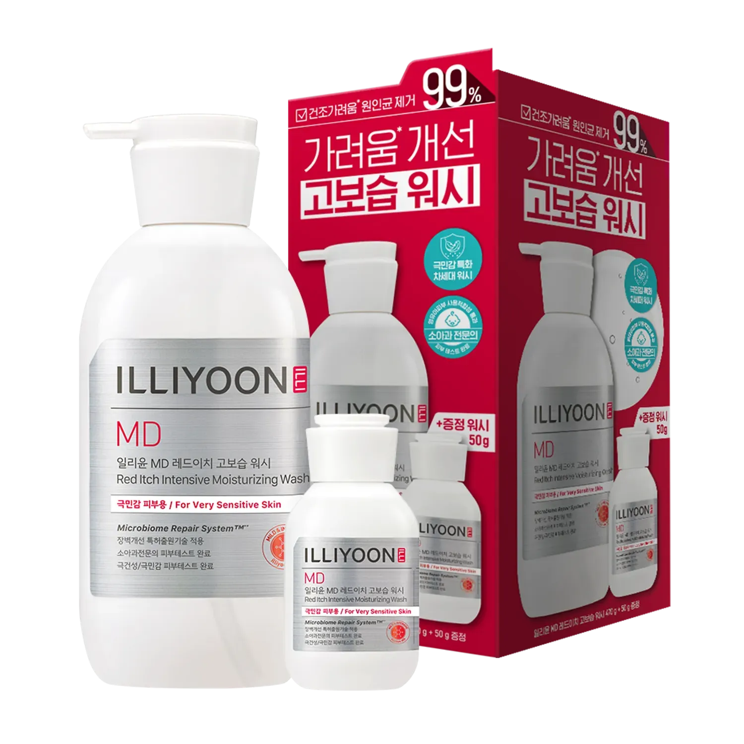 شوینده ضد خارش و آبرسان قوی ایلیون MD Red Itch (470 گرم+50 گرم)